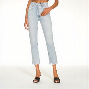 Agolde Riley High Rise Straight Crop Jeans in Curio Light Wash Denim Size 28 NEW